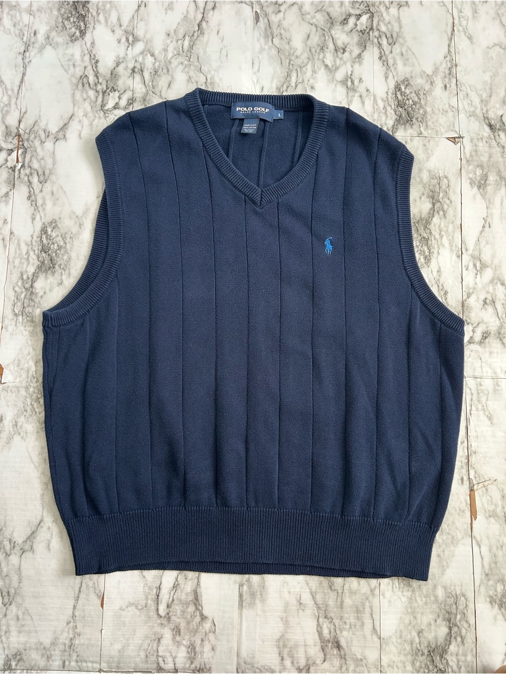 90s vintage Polo Golf Ralph Lauren men’s large v neck sweater vest navy blue